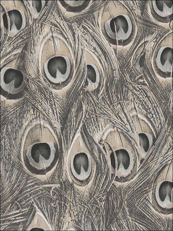 Peacock wallpaper in taupe grey color - pattern number MH36522 - by Patton Norwall in the Manor House by Norwall collection