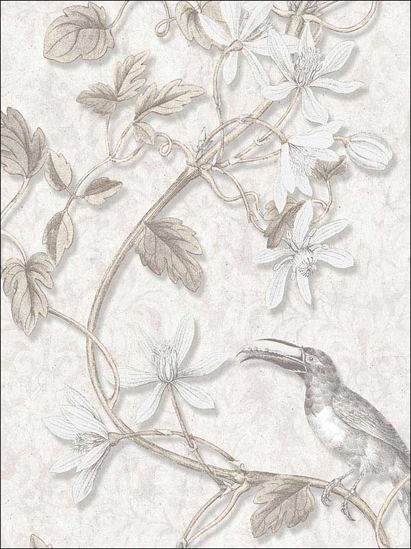 Toucan Toile fabric in beige grey color - pattern number MH36530 - by Patton Norwall in the Manor House by Norwall collection