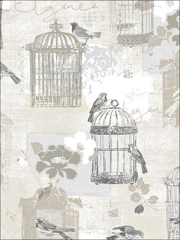 Victorian Birdcage wallpaper in black tan color - pattern number KE29946 - by Patton Norwall in the Creative Kitchens collection