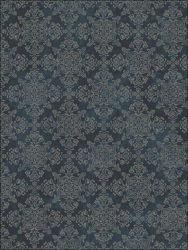Damask wallpaper in blue black metallic silver color - pattern number 1731004 - by Seabrook in the Mercury by Etten Gallerie collection