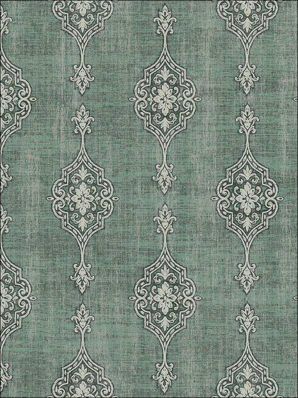 Medallion Striped wallpaper in green metallic silver raised ink color - pattern number 1731404 - by Seabrook in the Mercury by Etten Gallerie collection