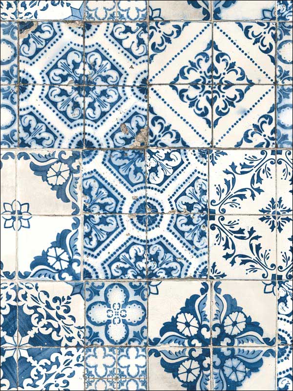 Mediterranian Tile Peel and Stick wallpaper in blue color - pattern number RMK11083WP - by York in the Peel and Stick Wallpaper by York collection