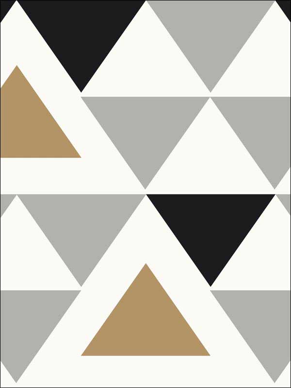Geometric Triangle Peel and Stick wallpaper in black gray gold color - pattern number RMK9055WP - by York in the Peel and Stick Wallpaper by York collection