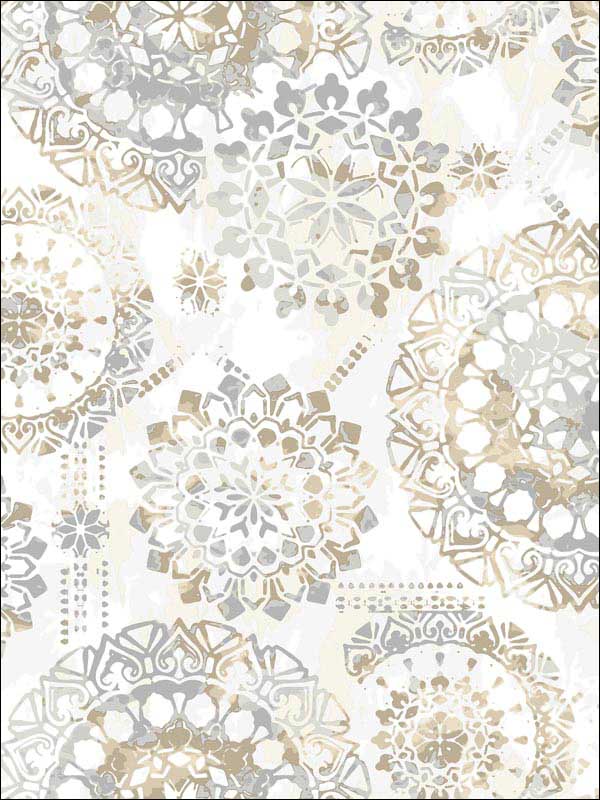 Bohemian Peel and Stick fabric in tan blue color - pattern number RMK9122WP - by York in the Peel and Stick Wallpaper by York collection