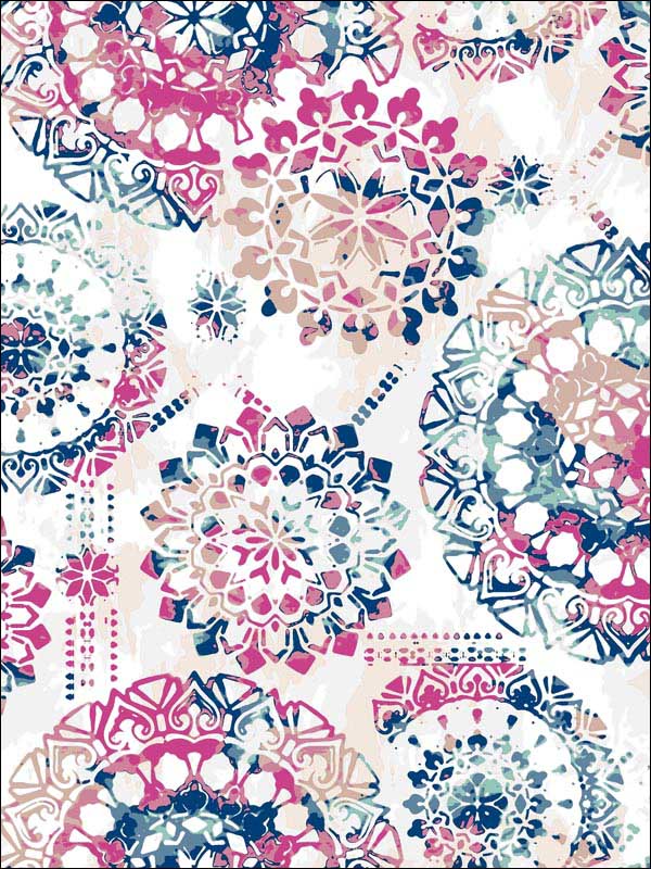 Bohemian Peel and Stick fabric in pink blue color - pattern number RMK9125WP - by York in the Peel and Stick Wallpaper by York collection