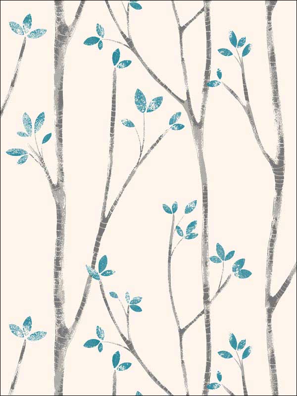 Ingrid Scandi Tree fabric in blue color - pattern number UW24777 - by Brewster in the Brewster Essentials collection