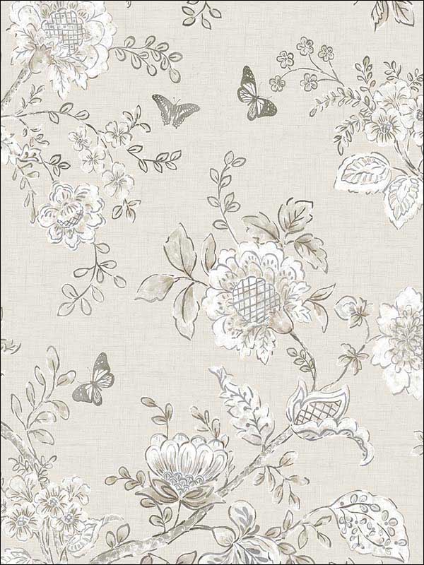 Butterfly Toile wallpaper in taupe grey mushroom color - pattern number FH37541 - by Patton Norwall in the Farmhouse Living collection