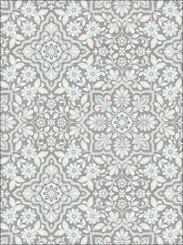 Floral Tile fabric in grey blue dove light grey grey color - pattern number FH37544 - by Patton Norwall in the Farmhouse Living collection