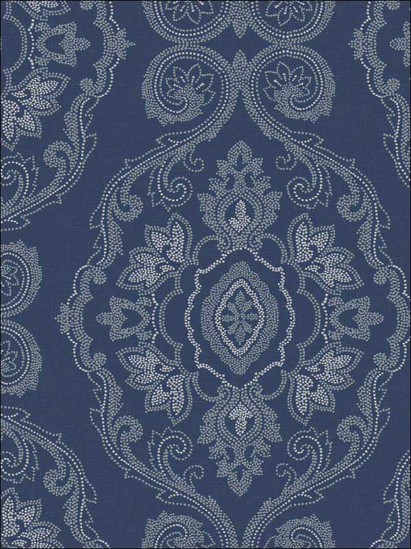 Nautical Damask wallpaper in nautical blue color - pattern number MB30322 - by Seabrook in the Beach House collection