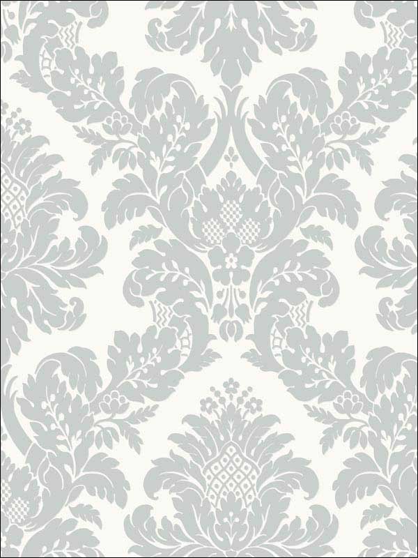 Classic Damask fabric in white silver glitter color - pattern number UK10432 - by Seabrook in the Shimmer by Pear Tree Studios collection