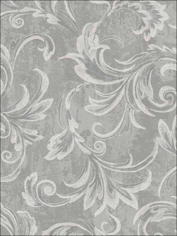 Scroll fabric in silver gray and ivory color - pattern number 2010100 - by Seabrook in the Aura by Etten Gallerie collection