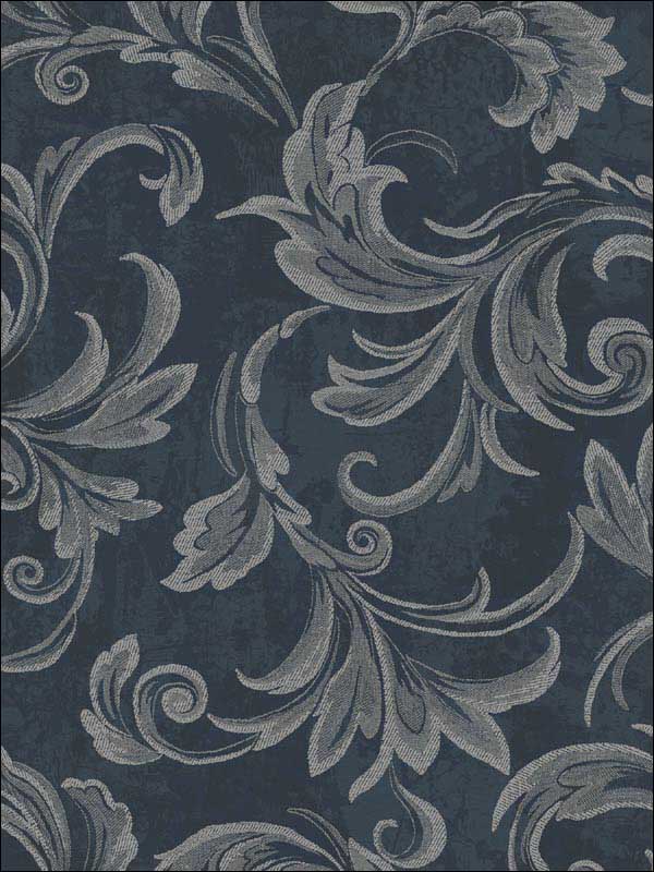 Scroll fabric in navy silver and gray color - pattern number 2010102 - by Seabrook in the Aura by Etten Gallerie collection