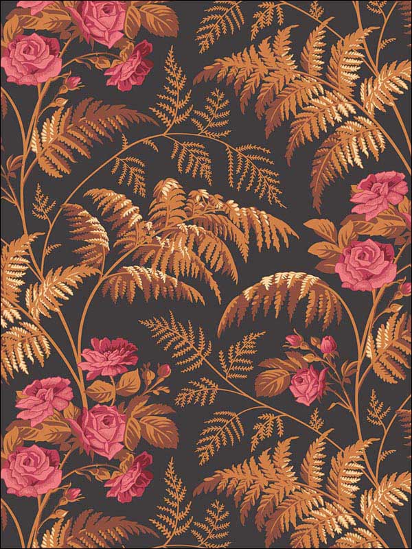 Rose wallpaper in cerise burnt orange black color - pattern number 115/10029.CS.0 - by Cole and Son in the Botanical Botanica collection