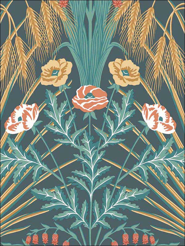 Bluebell wallpaper in teal gold petrol color - pattern number 115/3010.CS.0 - by Cole and Son in the Botanical Botanica collection
