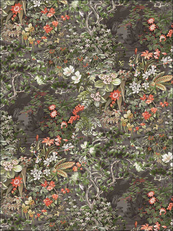 Woodland wallpaper in coral olive char color - pattern number 115/4011.CS.0 - by Cole and Son in the Botanical Botanica collection