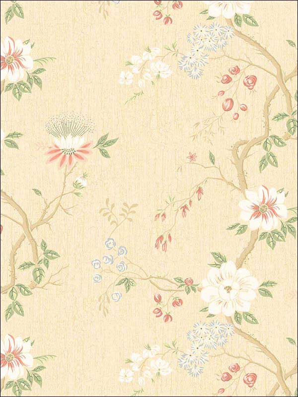 Camellia wallpaper in coral sage buttercup color - pattern number 115/8023.CS.0 - by Cole and Son in the Botanical Botanica collection