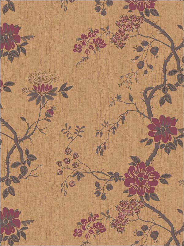 Camellia wallpaper in crimson multi gold color - pattern number 115/8027.CS.0 - by Cole and Son in the Botanical Botanica collection