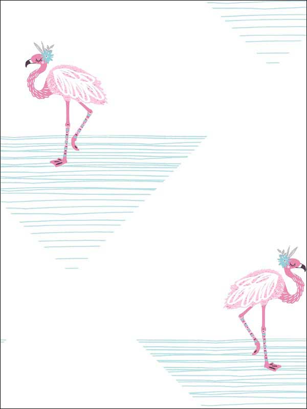 Dancing Flamingo wallpaper in fuchsia and teal color - pattern number DA61701 - by Seabrook in the Day Dreamers collection