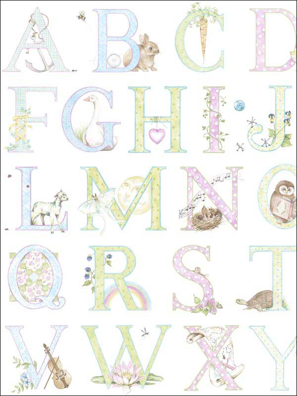 Alphabet wallpaper in light pastel color - pattern number DA62009 - by Seabrook in the Day Dreamers collection