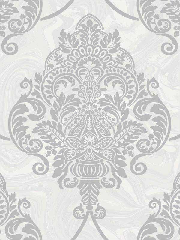 Puff Damask fabric in silver glitter and pearl color - pattern number AW70806 - by Collins and Company in the Casa Blanca 2 collection