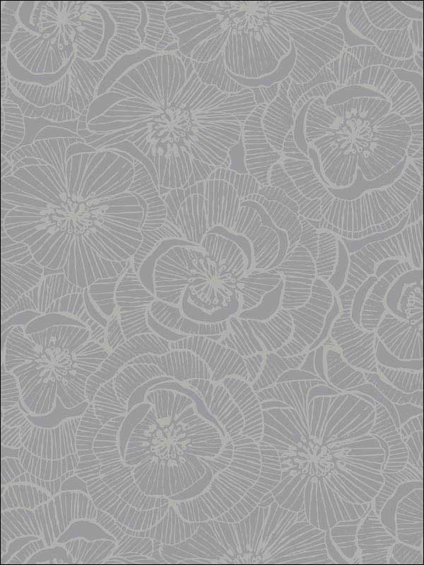 Graphic Floral fabric in metallic silver color - pattern number AW71010 - by Collins and Company in the Casa Blanca 2 collection