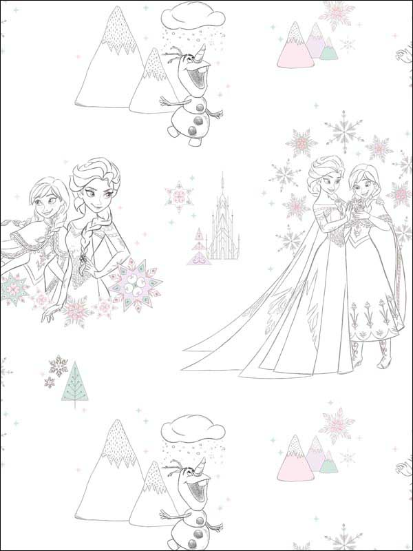 Disney Frozen Peel and Stick wallpaper in black and white color - pattern number RMK11169RL - by York in the Peel and Stick Wallpaper by York collection