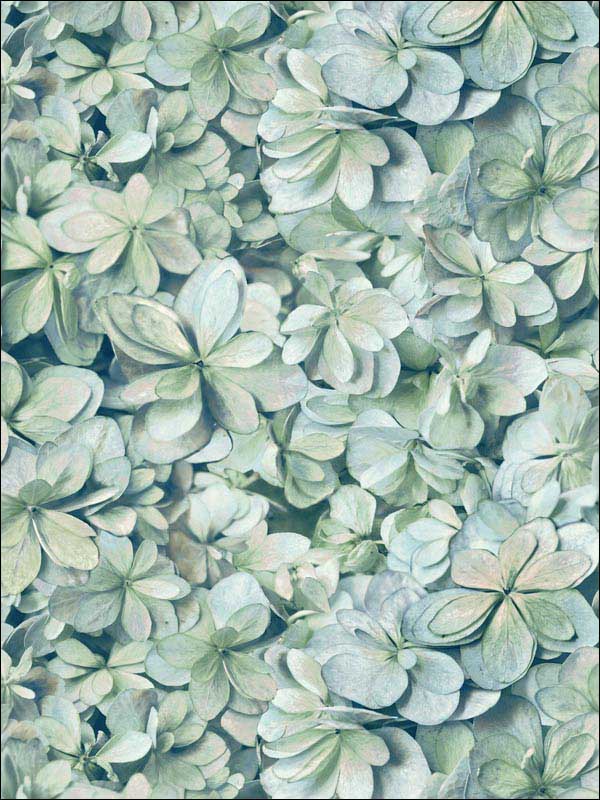 Hydrangea Peel and Stick fabric in green blue color - pattern number RMK11192WP - by York in the Peel and Stick Wallpaper by York collection