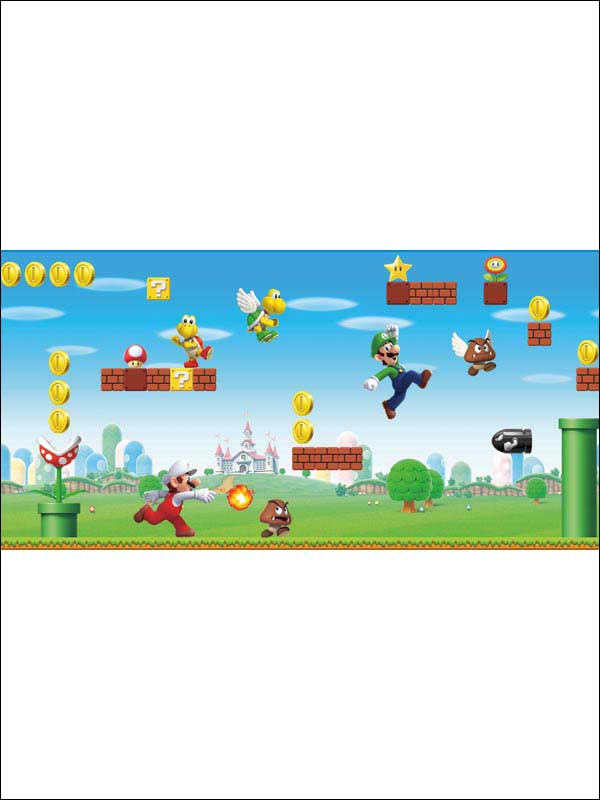 Mario Scene Peel and Stick fabric in red and green color - pattern number RMK11193BD - by York in the Peel and Stick Wallpaper by York collection