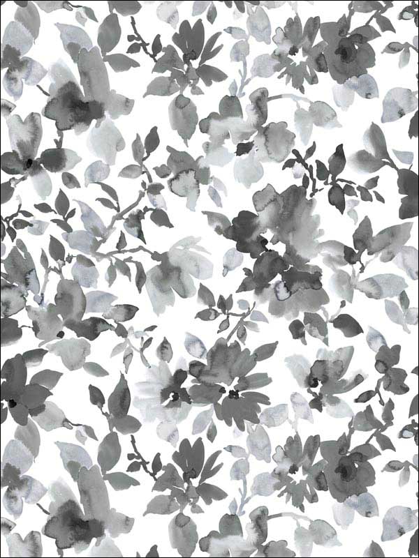 Watercolor Floral Peel and Stick wallpaper in black color - pattern number RMK11236WP - by York in the Peel and Stick Wallpaper by York collection