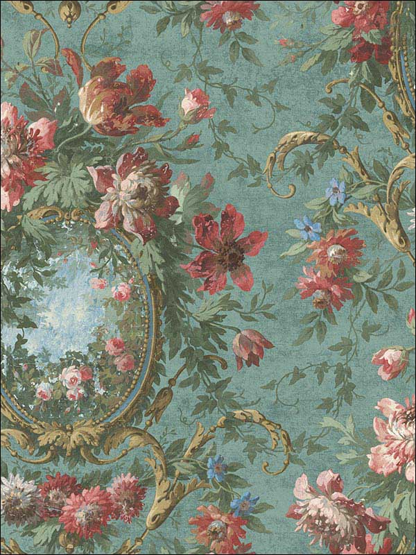 English Vintage Cameo fabric in soft green red color - pattern number RM60704 - by Casa Mia in the Diamond collection