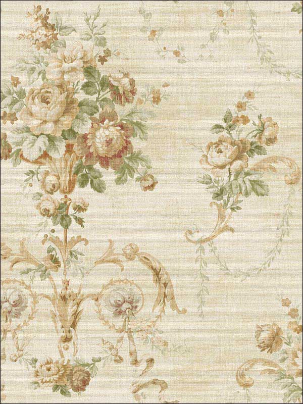 English Floral Cameo wallpaper in soft beige soft red color - pattern number RM61201 - by Casa Mia in the Diamond collection