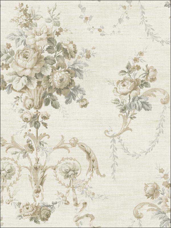 English Floral Cameo wallpaper in soft white soft grey color - pattern number RM61208 - by Casa Mia in the Diamond collection