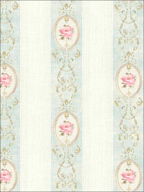 Floral Stripes wallpaper in white beige color - pattern number RM50902 - by Casa Mia in the Opal collection