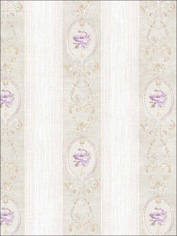 Floral Stripes wallpaper in white soft grey color - pattern number RM50909 - by Casa Mia in the Opal collection