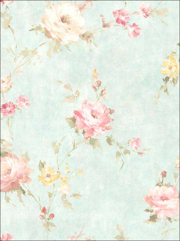 English Rose wallpaper in soft blue pink color - pattern number RM51002 - by Casa Mia in the Opal collection