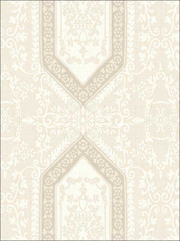 Neoclassic Scroll wallpaper in white cream soft brown color - pattern number RM30905 - by Casa Mia in the Zinc by Casa Mia collection