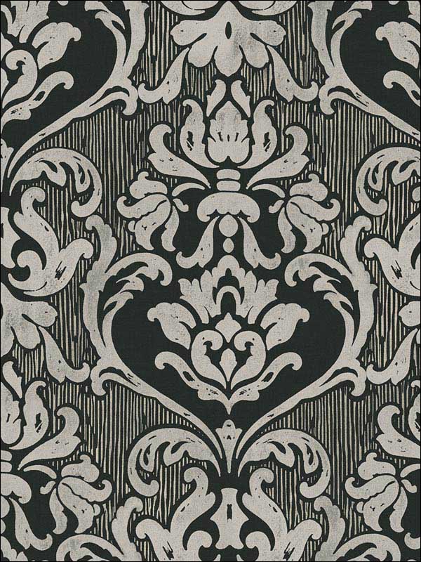 Antique Damask wallpaper in black silver color - pattern number RM31200 - by Casa Mia in the Zinc by Casa Mia collection