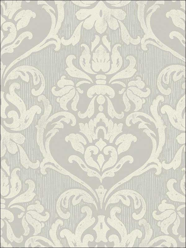 Antique Damask wallpaper in grey cream color - pattern number RM31208 - by Casa Mia in the Zinc by Casa Mia collection