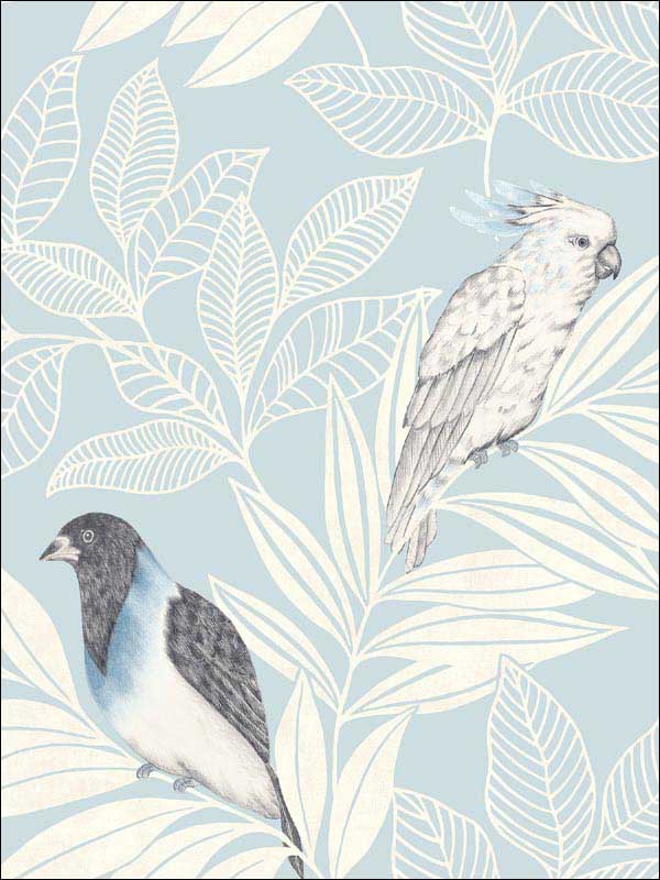 Paradise Island Birds fabric in blue oasis and ivory color - pattern number RY30102 - by Seabrook in the Boho Rhapsody collection