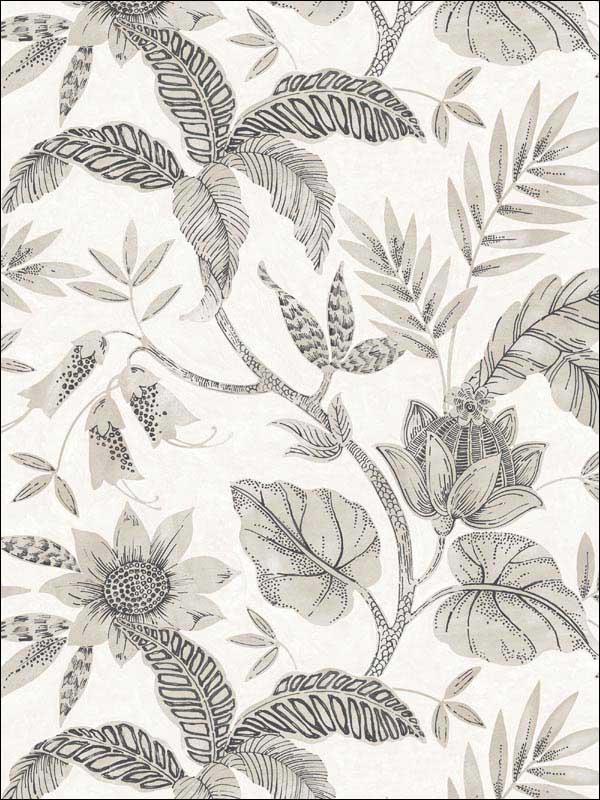 Rainforest Leaves fabric in ivory and stone color - pattern number RY30205 - by Seabrook in the Boho Rhapsody collection
