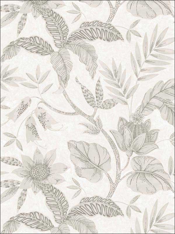 Rainforest Leaves fabric in ivory and daydream gray color - pattern number RY30208 - by Seabrook in the Boho Rhapsody collection