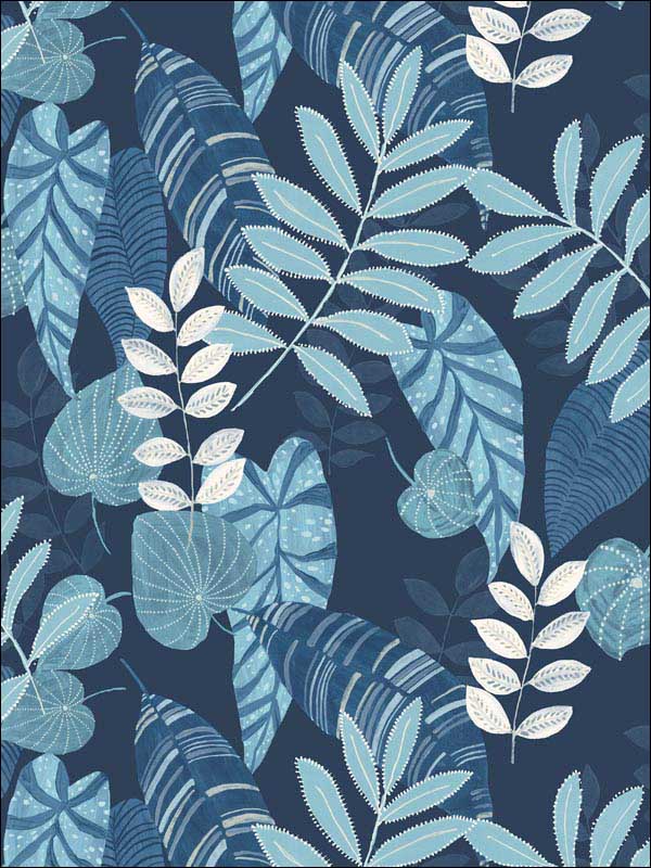 Tropicana Leaves wallpaper in sky blue and champlain color - pattern number RY30902 - by Seabrook in the Boho Rhapsody collection