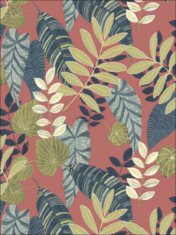 Tropicana Leaves wallpaper in redwood olive and washed denim color - pattern number RY30906 - by Seabrook in the Boho Rhapsody collection