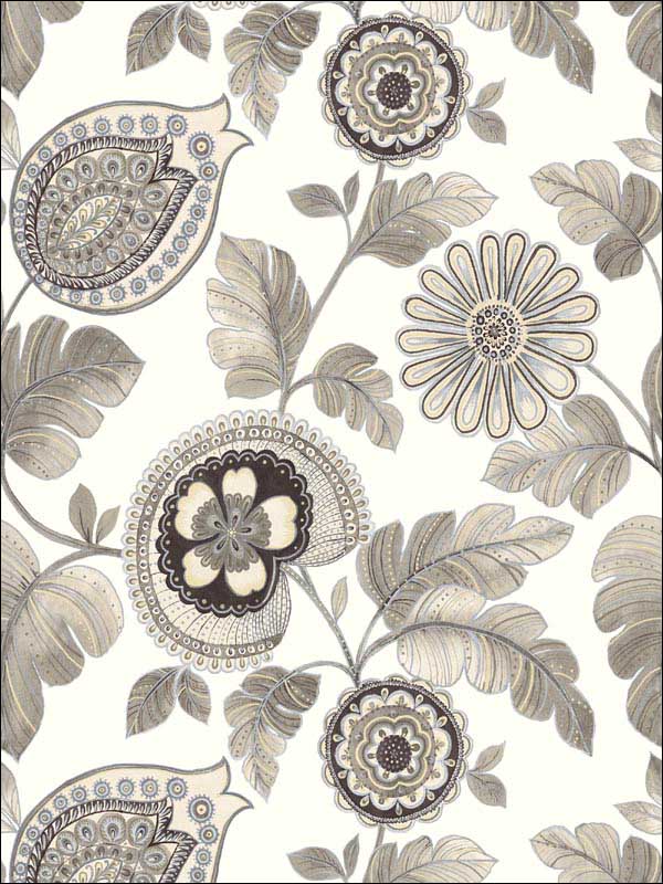 Calypso Paisley Leaf wallpaper in stone and latte color - pattern number RY31200 - by Seabrook in the Boho Rhapsody collection