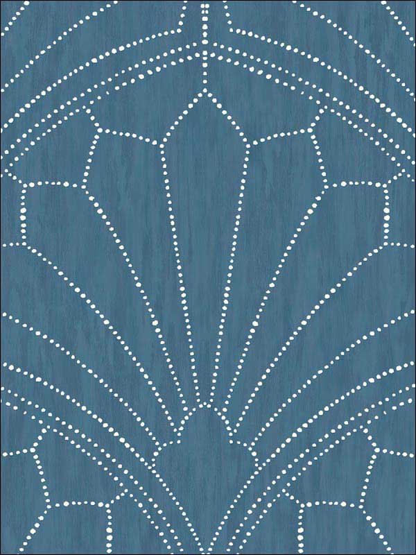 Scallop Medallion wallpaper in steel blue and ivory color - pattern number RY31502 - by Seabrook in the Boho Rhapsody collection