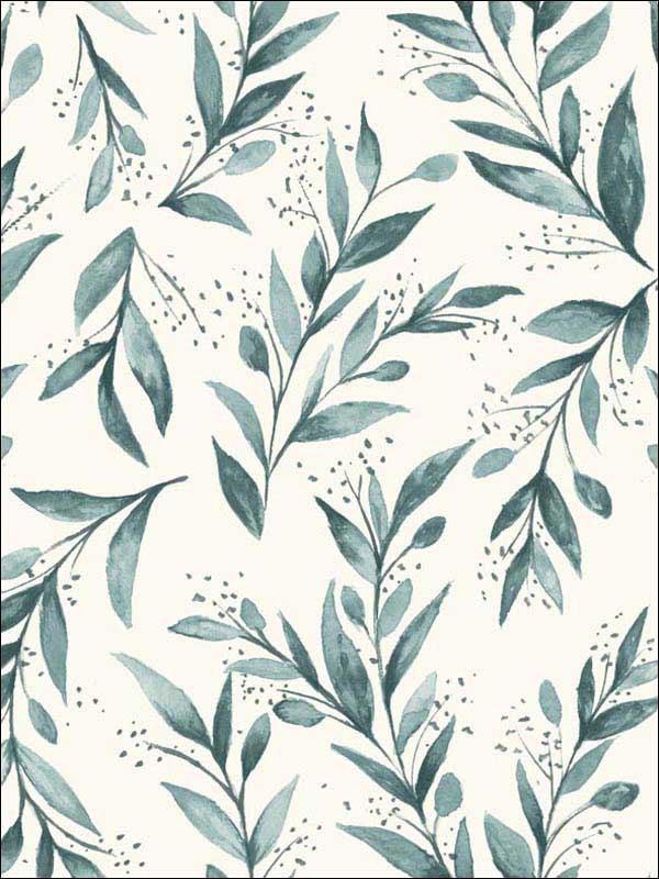 Magnolia Home Olive Branch Peel and Stick wallpaper in teal color - pattern number PSW1002RL - by Magnolia Home by Joanna Gaines in the Magnolia Home Peel and Stick Wallpaper collection