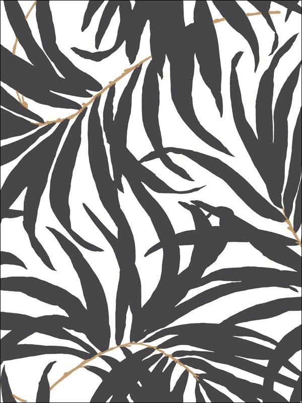 Bali Leaves Peel and Stick wallpaper in black color - pattern number PSW1029RL - by York in the York Premium Peel and Stick Tropics Wallpaper collection