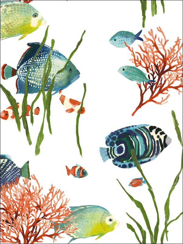 Tropical Reef Peel and Stick wallpaper in multicolor color - pattern number PSW1033RL - by York in the York Premium Peel and Stick Tropics Wallpaper collection