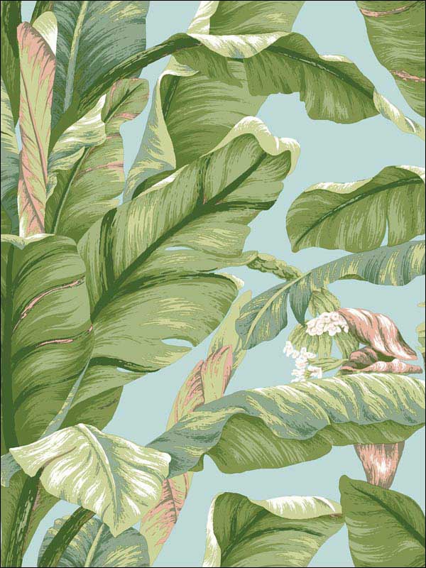 Banana Leaf Peel and Stick wallpaper in blue and green color - pattern number PSW1036RL - by York in the York Premium Peel and Stick Tropics Wallpaper collection