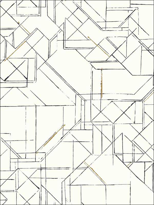 Prism Schematics Peel and Stick fabric in black and gold color - pattern number PSW1050RL - by York in the York Premium Peel and Stick Line Art Wallpaper collection